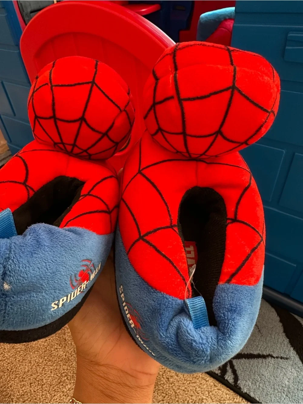 Spiderman Red & Black Plush Kids Slippers